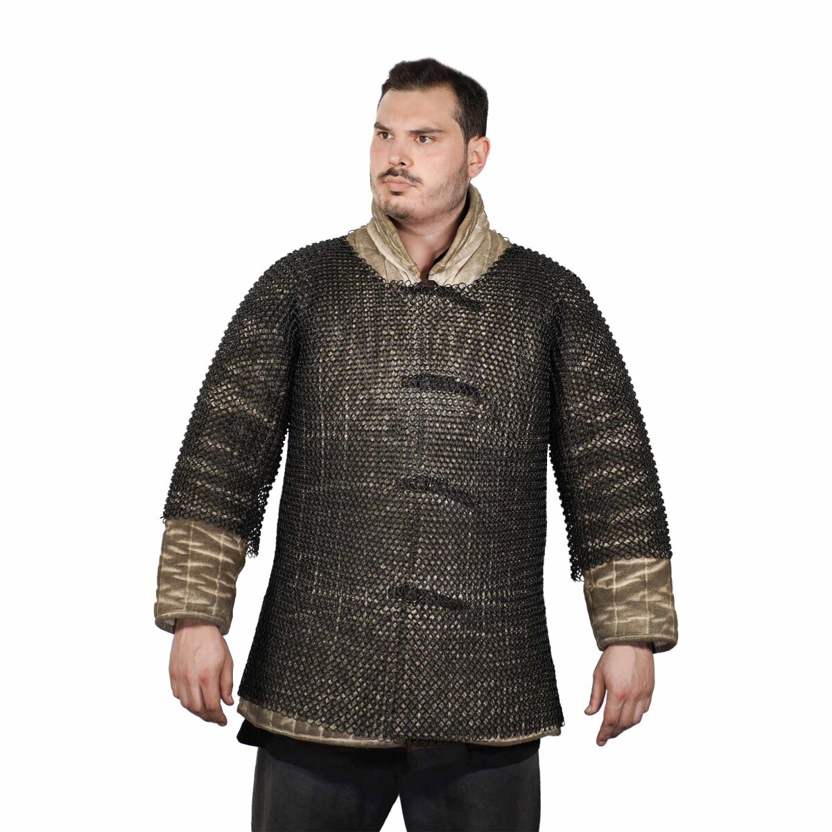 Round Ring Chainmail Medieval Half Sleeves Shirt...