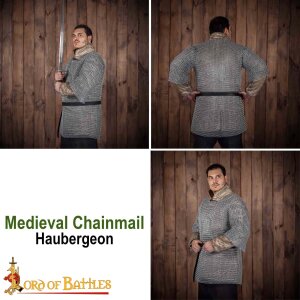 Rundring Kettenhemd mittelalterliches Halbarmhemd Haubergeon, unvernietet, Id 10 mm, Kohlenstoffstahl verzinkt