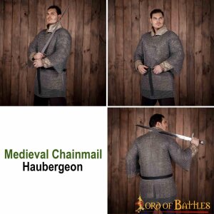 Rundring Kettenhemd mittelalterliches Halbarmhemd Haubergeon, unvernietet, ID 9 mm, Federstahl