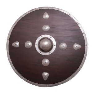 Studded Viking Wooden Shield with Steel Umbo and Fittings