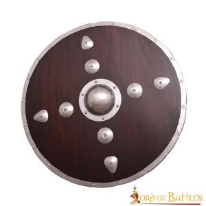 Studded Viking Wooden Shield with Steel Umbo and Fittings