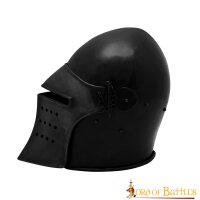 Schwarzer Ritter Korbhelm mit Abnehmbarem Visier und Lederfutter