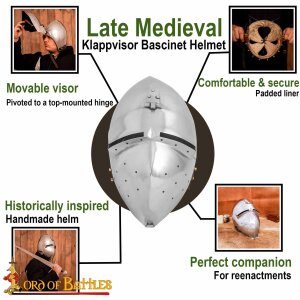 mittelalterlicher Bascinet Helm Beckenhaube mit Visier und gepolstertem Innenfutter 16 Gauge (1,6 mm)