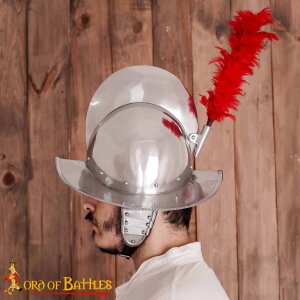 Spanischer Morion-Helm mit rotem Federschmuck und Futter 16 Gauge (1,6 mm)