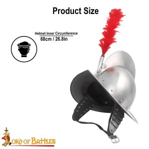 Spanischer Morion-Helm mit rotem Federschmuck und Futter 16 Gauge (1,6 mm)