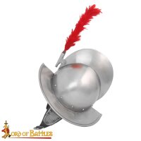 Spanischer Morion-Helm mit rotem Federschmuck und Futter 16 Gauge (1,6 mm)