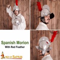 Spanischer Morion-Helm mit rotem Federschmuck und Futter 16 Gauge (1,6 mm)