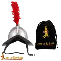 Spanischer Morion-Helm mit rotem Federschmuck und Futter 16 Gauge (1,6 mm)