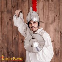 Spanischer Morion-Helm mit rotem Federschmuck und Futter 16 Gauge (1,6 mm)