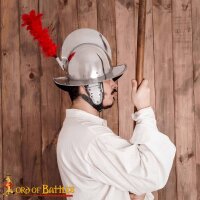 Spanischer Morion-Helm mit rotem Federschmuck und Futter 16 Gauge (1,6 mm)