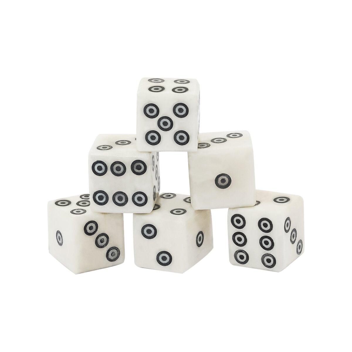 Bone Dice Set of 6 with Inlaid Pips Handcrafted Genuine...