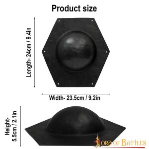 Römischer Sechseckiger Stahl Schild Boss / Umbo 16 Gauge (1,6 mm) Handgeschmiedet, Natürliche Oberfläche