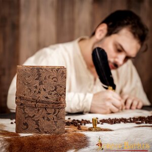 "Fleur" Lederjournal mit handgeschöpftem Papier mit Büttenrand Braun