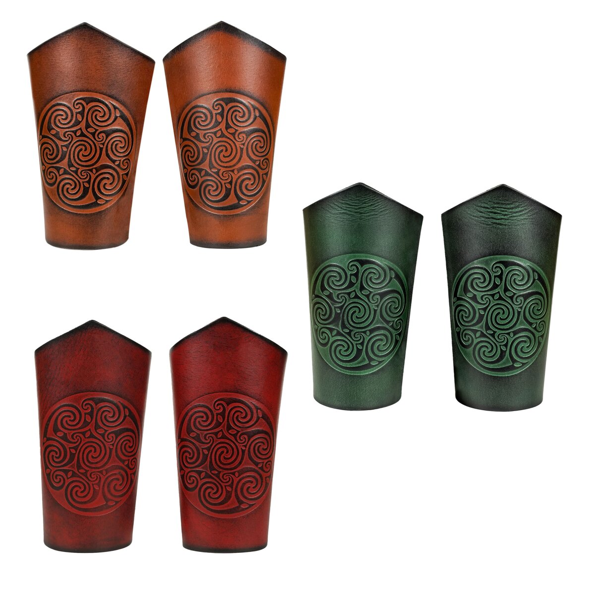 Genuine Leather Bracers with Embossed Celtic Spiral Design