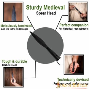 mittelalterlicher schwarzer Speerkopf, Handgeschmiedet aus Kohlenstoffstahl geschärft