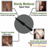 mittelalterliche schwarze Speerspitze, handgeschmiedet aus Kohlenstoffstahl scharf