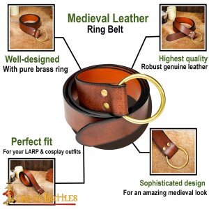 Handgefertigter Ringgürtel mit Ring aus Messing mit Antik Finish Braun
