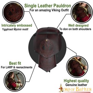 Wikinger-Leder-Schulterplatte mit Yggdrasil-Mjölnir-Prägung für Larp