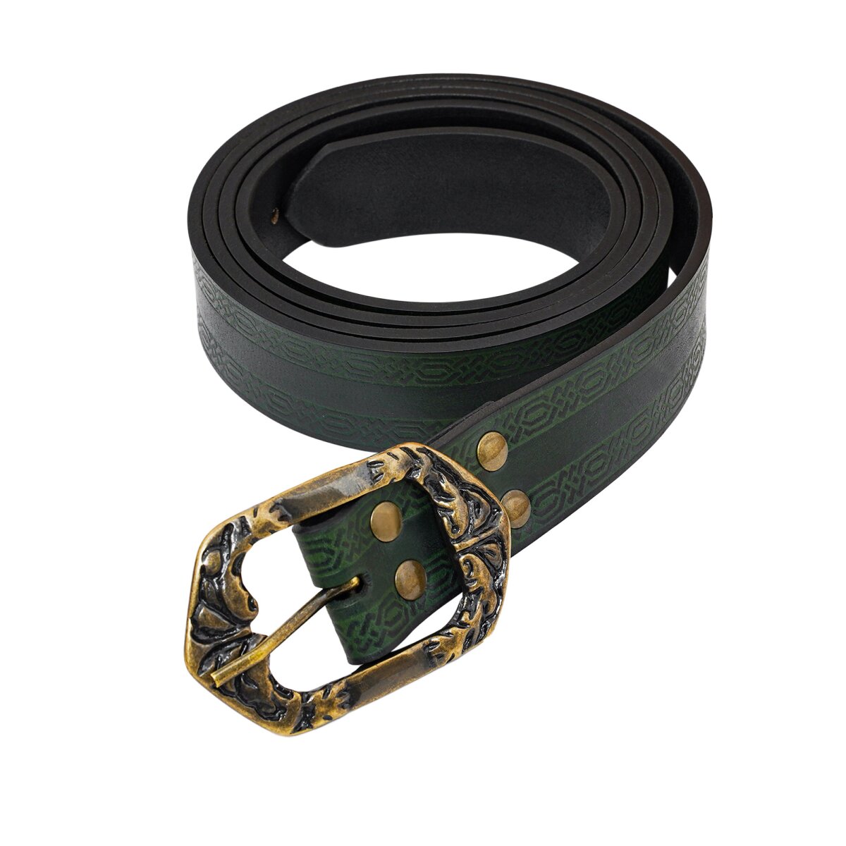 Handcrafted Genuine Leather Belt with Embossed Design Green