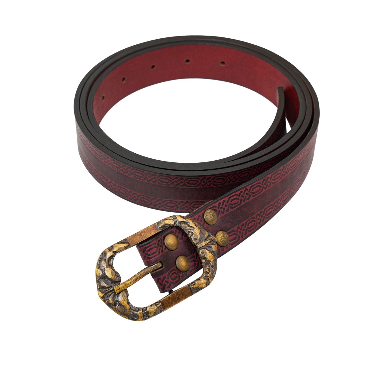 Handcrafted Genuine Leather Belt with Embossed Design Maroon