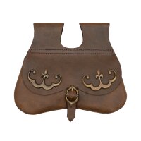 Spätmittelalterliche Nierentasche 15. Jahrhundert mit Fleur De Lis-Beschlägen aus Messing antik