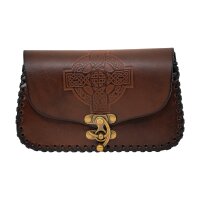 Tiefe Ledertasche mit keltischem Kreuz und Flechtrand