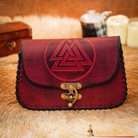 Tiefe Ledertasche mit Valknut Symbol und Flechtrand