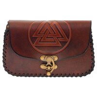 Tiefe Ledertasche mit Valknut Symbol und Flechtrand