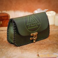 Tiefe Ledertasche mit Valknut Symbol und Flechtrand