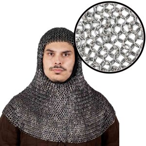 Round Ring Chainmail Classic Coif, Dome Riveted, ID 10...