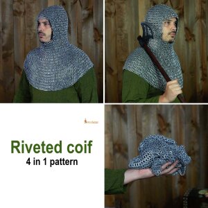 Chainmail Coif Alternating Aluminium Round Rings Dome...