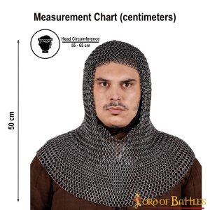 Flat Ring Chainmail Classic Coif, Riveted and...