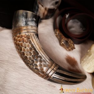 Drinking Horn with Engraved Honeycomb Handcrafted Genuine...