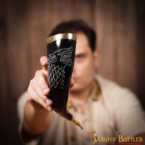 The Fenrir Wolf Drinking Horn with Pure Brass Fittings...