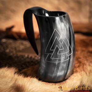 Viking Drinking Horn Tankard with Hand - Carved Viking...