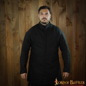 mittelalterlicher gepolsterter Gambeson des 14. Jahrhunderts (Typ 6) mit Stoffknöpfen Schwarz