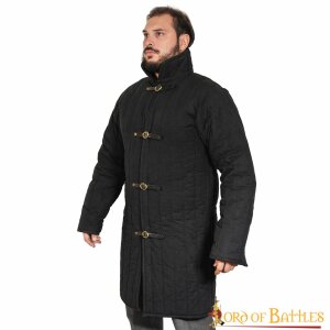 mittelalterlicher gepolsterter Gambeson aus Baumwolle mit Schnallen (Typ 10) Schwarz