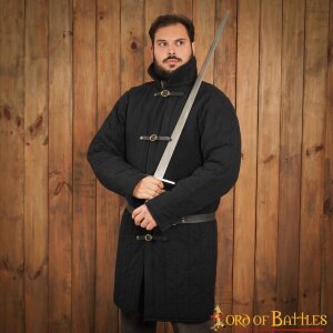 mittelalterlicher gepolsterter Gambeson aus Baumwolle mit Schnallen (Typ 10) Schwarz