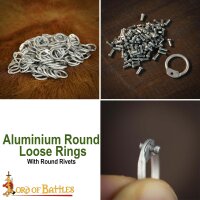 Lose Ringe Kettenringe aus Aluminium, Rundringe mit Pilzkopfnieten, ID 10 mm, Stärke 16 Gauge (1,6 mm) blank