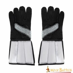 Late Medieval Chainmail Gauntlets Suede Gloves and Steel...