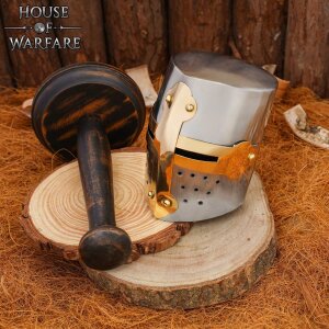 Mini-casque de croisé avec support en bois