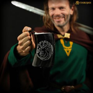 Wikinger Hornkrug Bierkrug mit Lederriemen Gürtelhalterung 600ml "Dreiköpfiger Drache"