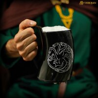 Wikinger Hornkrug Bierkrug mit Lederriemen Gürtelhalterung 600ml "Dreiköpfiger Drache"