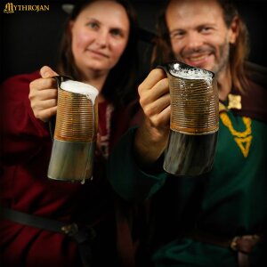 Wikinger Hornkrug Bierkrug mit Lederriemen Gürtelhalterung 600ml