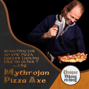 Wikinger Pizza Axt mit graviertem Kopf - die Geschenkidee