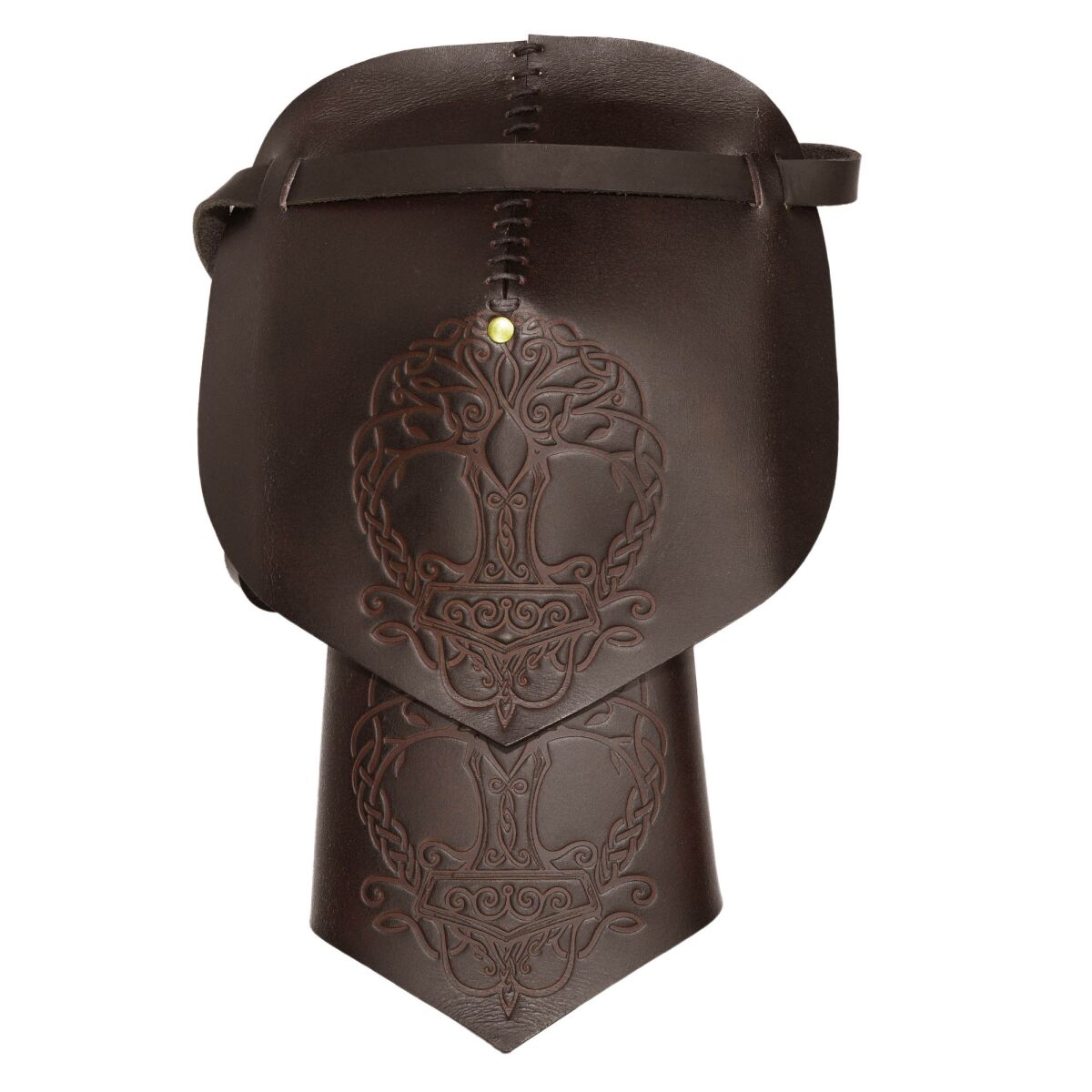 Wikinger-Leder-Schulterplatte mit Yggdrasil-Mjölnir-Prägung für Larp - Braun