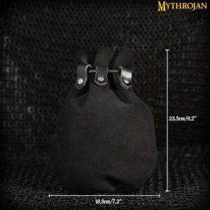 Black suede medieval pouch with leather lacing