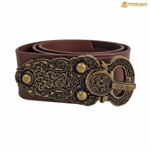 Wide Viking belt with elaborate belt buckle with...
