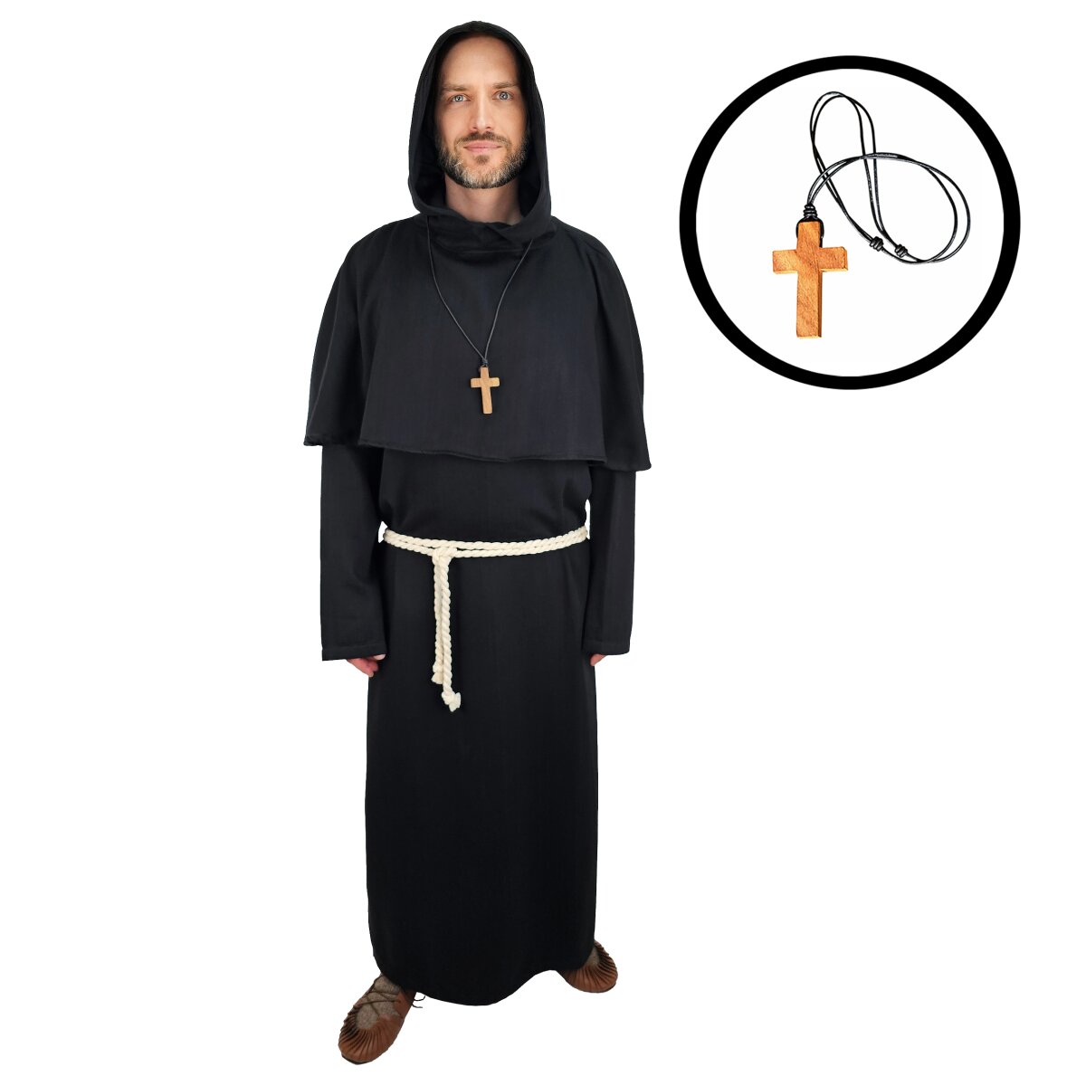 Black monks habit set: habit, cowl, rope belt &...