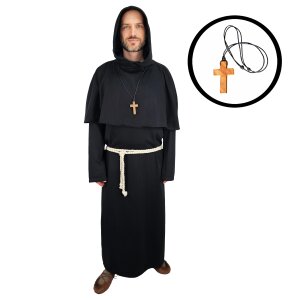 Set habit de moine noir: habit, cucullule, ceinture de...